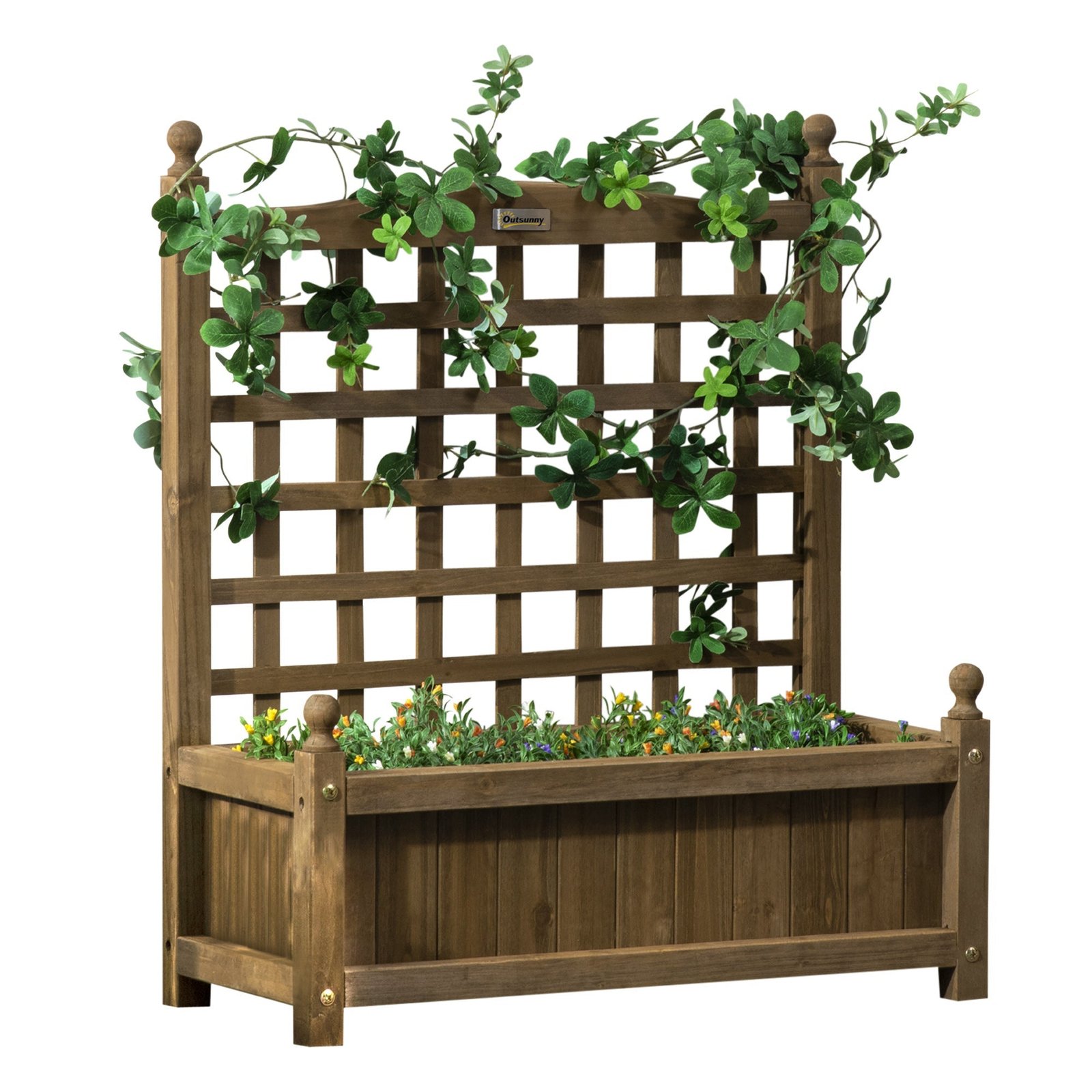 Garden Planters with Trellis for Climbing Vines, 64 x 28 x 75 cm, Brown