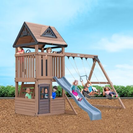 Wooden Playset garden payhouse Driftwood Cove Climbing Frame UV-resistant battleship grey wave slide 100% Premium lumber